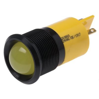 RS PRO Yellow Panel Mount Indicator, 22mm Mounting Hole Size, Solder Tab Termination