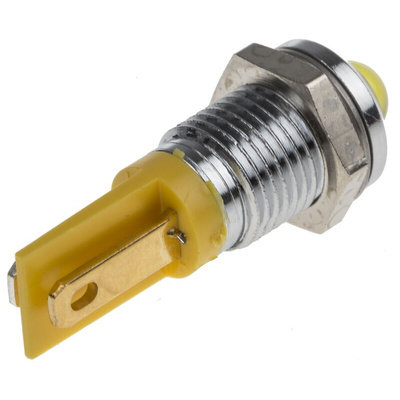 RS PRO Yellow Panel Mount Indicator, 2V dc, 8mm Mounting Hole Size, Solder Tab Termination