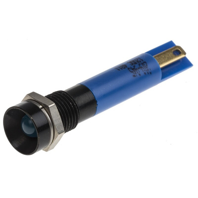 RS PRO Blue Panel Mount Indicator, 12V dc, 8mm Mounting Hole Size, Solder Tab Termination