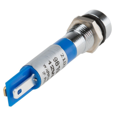 RS PRO Blue Panel Mount Indicator, 12V dc, 8mm Mounting Hole Size, Solder Tab Termination