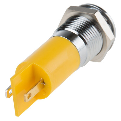 RS PRO Yellow Panel Mount Indicator, 12V, 14mm Mounting Hole Size, Solder Tab Termination