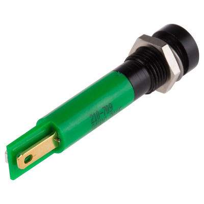 RS PRO Green Panel Mount Indicator, 24V ac, 8mm Mounting Hole Size, Solder Tab Termination