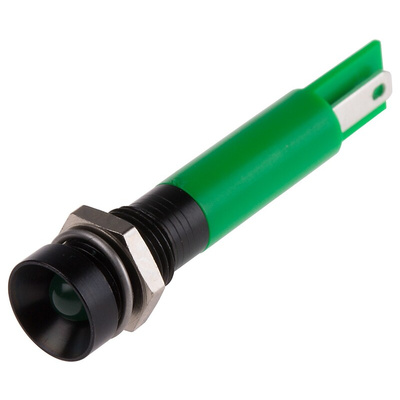 RS PRO Green Panel Mount Indicator, 24V ac, 8mm Mounting Hole Size, Solder Tab Termination