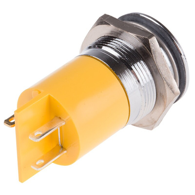 RS PRO Yellow Panel Mount Indicator, 24V, 22mm Mounting Hole Size, Solder Tab Termination