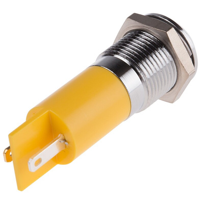 RS PRO Yellow Panel Mount Indicator, 12V dc, 14mm Mounting Hole Size, Solder Tab Termination
