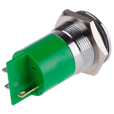 RS PRO Green Panel Mount Indicator, 12V, 22mm Mounting Hole Size, Solder Tab Termination
