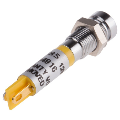 RS PRO Yellow Panel Mount Indicator, 12V dc, 6mm Mounting Hole Size, Solder Tab Termination