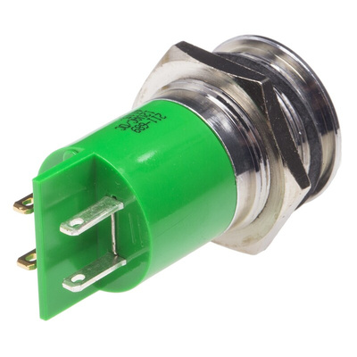 RS PRO Green Panel Mount Indicator, 12V, 22mm Mounting Hole Size, Solder Tab Termination