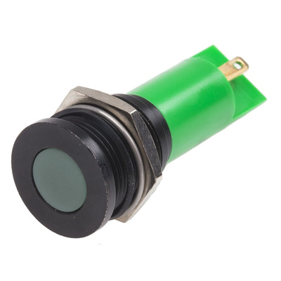 RS PRO Green Panel Mount Indicator, 16mm Mounting Hole Size, Solder Tab Termination