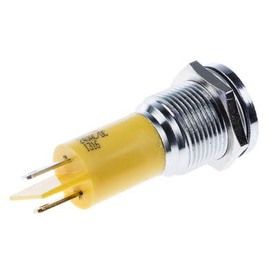 RS PRO Yellow Panel Mount Indicator, 16mm Mounting Hole Size, Solder Tab Termination