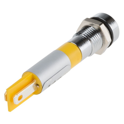 RS PRO Yellow Panel Mount Indicator, 12V, 8mm Mounting Hole Size, Solder Tab Termination, IP67
