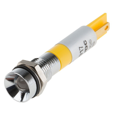 RS PRO Yellow Panel Mount Indicator, 12V, 8mm Mounting Hole Size, Solder Tab Termination, IP67