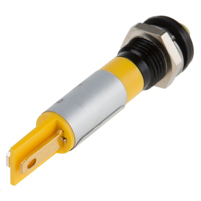 RS PRO Yellow Panel Mount Indicator, 12V, 8mm Mounting Hole Size, Solder Tab Termination, IP67
