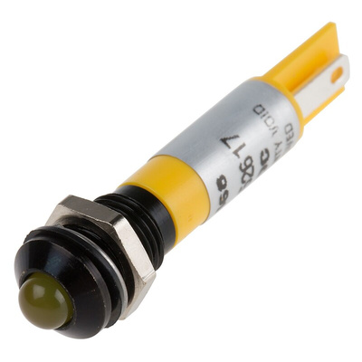 RS PRO Yellow Panel Mount Indicator, 12V, 8mm Mounting Hole Size, Solder Tab Termination, IP67