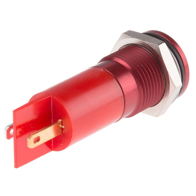 RS PRO Red Panel Mount Indicator, 12V dc, 14mm Mounting Hole Size, Faston, Solder Lug Termination, IP67