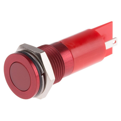 RS PRO Red Panel Mount Indicator, 12V dc, 14mm Mounting Hole Size, Faston, Solder Lug Termination, IP67