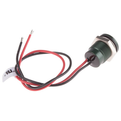 RS PRO Green Panel Mount Indicator, 220V ac, 14mm Mounting Hole Size, Lead Wires Termination, IP67