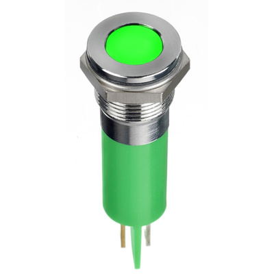 RS PRO Green Panel Mount Indicator, 220V ac, 12mm Mounting Hole Size, Faston, Solder Lug Termination, IP67