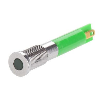 RS PRO Green Panel Mount Indicator, 12V dc, 6mm Mounting Hole Size, Solder Tab Termination, IP67
