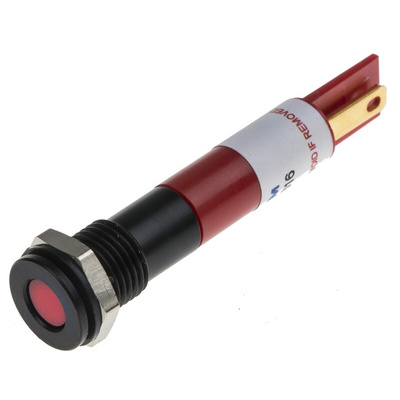 RS PRO Red Panel Mount Indicator, 12V dc, 6mm Mounting Hole Size, Solder Tab Termination, IP67