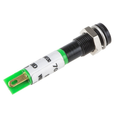 RS PRO Green Panel Mount Indicator, 24V dc, 6mm Mounting Hole Size, Solder Tab Termination, IP67