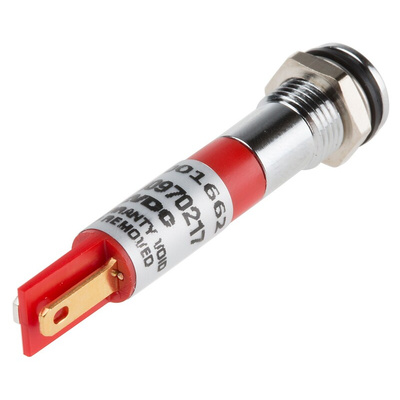 RS PRO Red Panel Mount Indicator, 12V dc, 8mm Mounting Hole Size, Solder Tab Termination, IP67