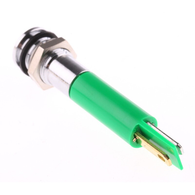 RS PRO Green Panel Mount Indicator, 220V ac, 8mm Mounting Hole Size, Solder Tab Termination, IP67