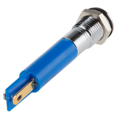 RS PRO Blue Panel Mount Indicator, 220V ac, 8mm Mounting Hole Size, Solder Tab Termination, IP67