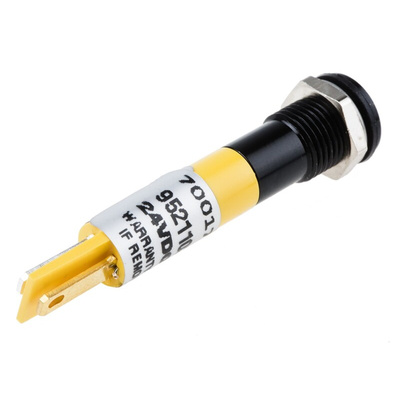 RS PRO Yellow Panel Mount Indicator, 24V dc, 8mm Mounting Hole Size, Solder Tab Termination, IP67