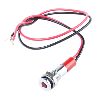 RS PRO Red Panel Mount Indicator, 12V dc, 6mm Mounting Hole Size, Lead Wires Termination, IP67