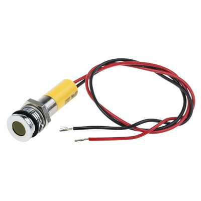 RS PRO Yellow Panel Mount Indicator, 220V ac, 8mm Mounting Hole Size, Lead Wires Termination, IP67