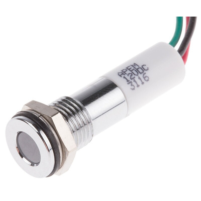 RS PRO Panel Mount Indicator, 12V dc, 8mm Mounting Hole Size, Lead Wires Termination, IP67