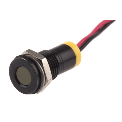 RS PRO Yellow Panel Mount Indicator, 2V dc, 8mm Mounting Hole Size, Lead Wires Termination, IP67