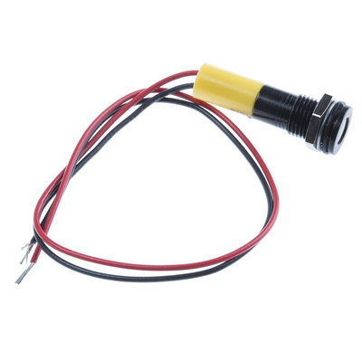 RS PRO Yellow Panel Mount Indicator, 24V dc, 8mm Mounting Hole Size, Lead Wires Termination, IP67
