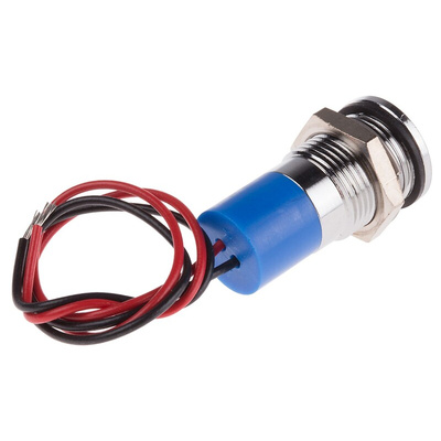 RS PRO Blue Panel Mount Indicator, 12V dc, 14mm Mounting Hole Size, Lead Wires Termination, IP67