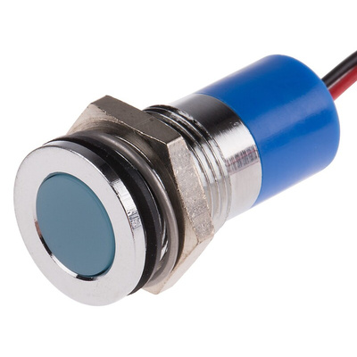 RS PRO Blue Panel Mount Indicator, 12V dc, 14mm Mounting Hole Size, Lead Wires Termination, IP67