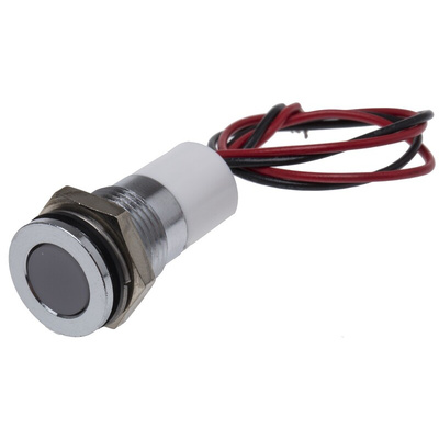 RS PRO White Panel Mount Indicator, 12V dc, 14mm Mounting Hole Size, Lead Wires Termination, IP67