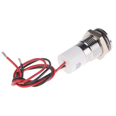 RS PRO White Panel Mount Indicator, 24V dc, 14mm Mounting Hole Size, Lead Wires Termination, IP67