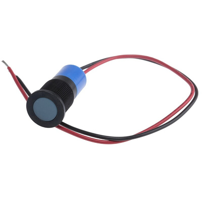 RS PRO Blue Panel Mount Indicator, 12V dc, 14mm Mounting Hole Size, Lead Wires Termination, IP67