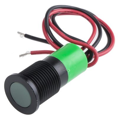 RS PRO Green Panel Mount Indicator, 24V dc, 14mm Mounting Hole Size, Lead Wires Termination, IP67