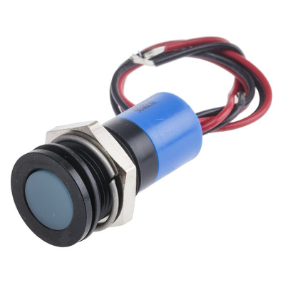 RS PRO Blue Panel Mount Indicator, 6 → 36V dc, 14mm Mounting Hole Size, Lead Wires Termination, IP67