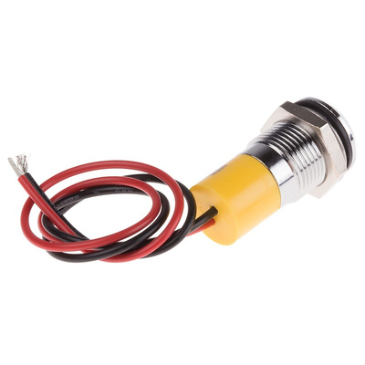 RS PRO Yellow Panel Mount Indicator, 24V dc, 14mm Mounting Hole Size, Lead Wires Termination, IP67