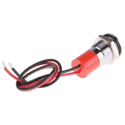 RS PRO Red Panel Mount Indicator, 24V dc, 14mm Mounting Hole Size, Lead Wires Termination, IP67