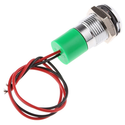 RS PRO Green Panel Mount Indicator, 24V dc, 14mm Mounting Hole Size, Lead Wires Termination, IP67