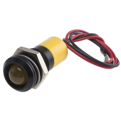 RS PRO Yellow Panel Mount Indicator, 12V dc, 14mm Mounting Hole Size, Lead Wires Termination, IP67