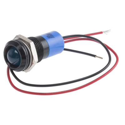RS PRO Blue Panel Mount Indicator, 12V dc, 14mm Mounting Hole Size, Lead Wires Termination, IP67