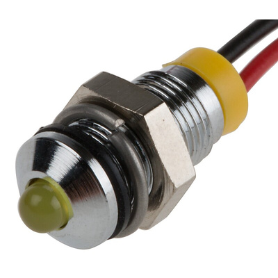 RS PRO Yellow Panel Mount Indicator, 2V dc, 6mm Mounting Hole Size, Lead Wires Termination, IP67