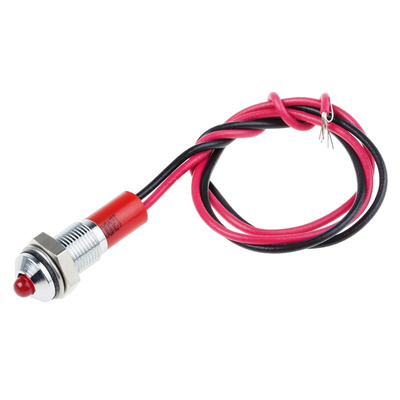 RS PRO Red Panel Mount Indicator, 12V dc, 6mm Mounting Hole Size, Lead Wires Termination, IP67