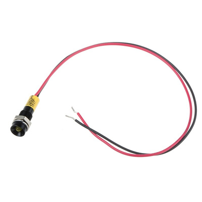 RS PRO Yellow Panel Mount Indicator, 24V dc, 6mm Mounting Hole Size, Lead Wires Termination, IP67