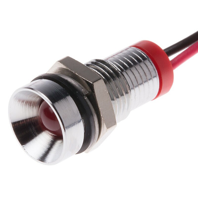 RS PRO Red Panel Mount Indicator, 2V dc, 8mm Mounting Hole Size, Lead Wires Termination, IP67